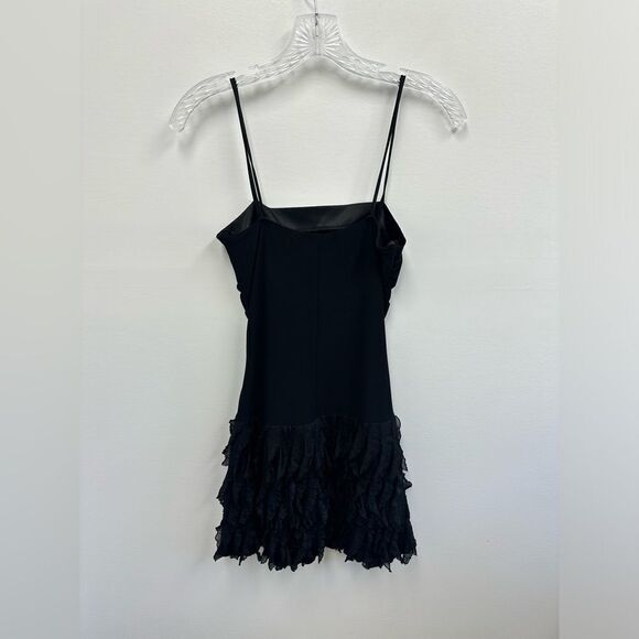Vintage Y2K Black Spaghetti Strap Ruffle Hem Square Neck Party Mini Dress S - Picture 11 of 11
